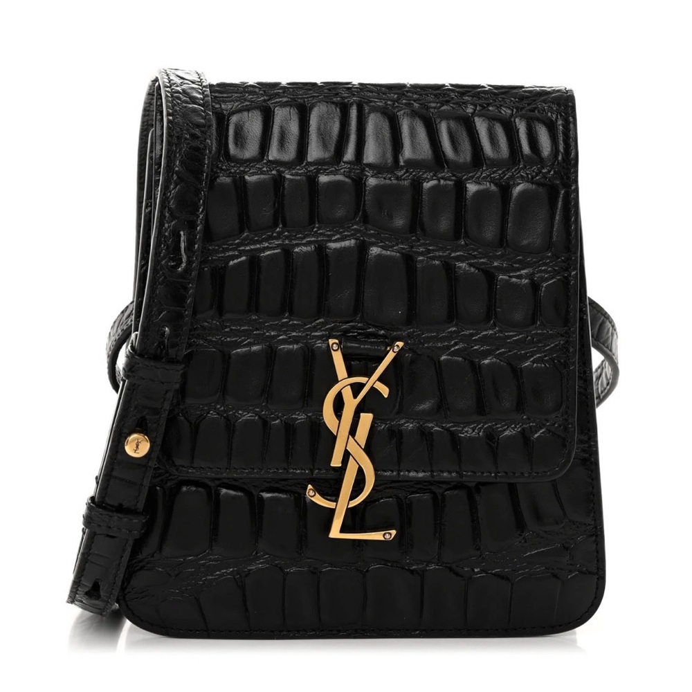 Saint Laurent Black Croc-Embossed Crossbody Bag